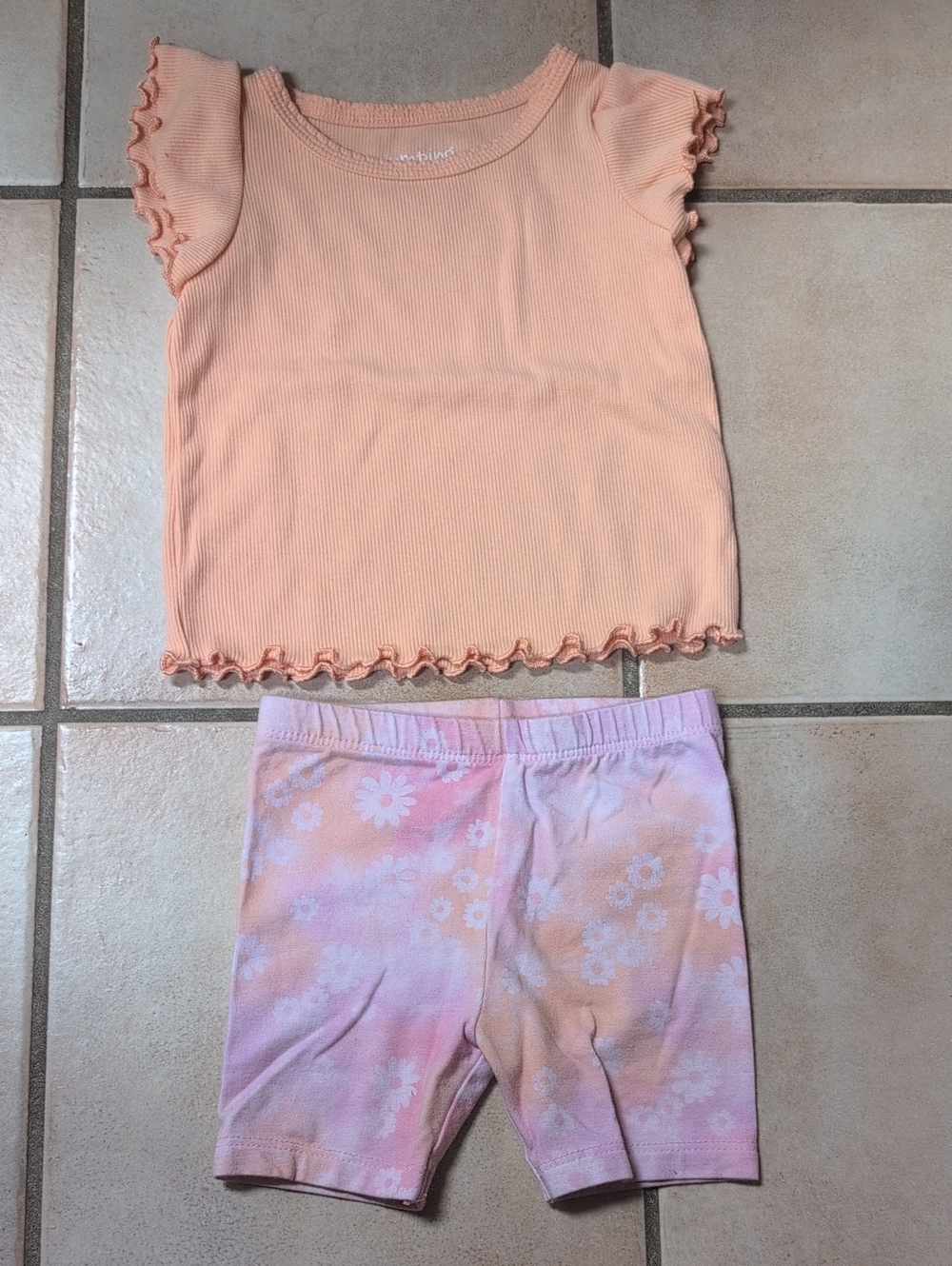 Peach Ribbed Flutter Sleeve Shorts Set for Babies